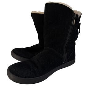 Koolaburra by UGG Cozy Lodge Black Suede Shearling Ankle Boots Side Zip Womens 7
